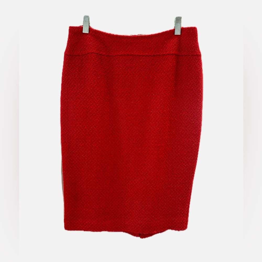 Anthropologie Moulinette Souers Red Boucle Pencil Skirt Work Weekend Evening 24”